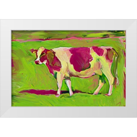 Pink Cow 2 White Modern Wood Framed Art Print by Butcher, Sarah