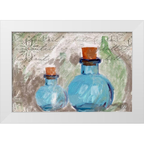 Blue Glass Bottles White Modern Wood Framed Art Print by Butcher, Sarah