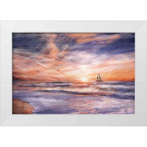 Sunset Sailboat White Modern Wood Framed Art Print by Butcher, Sarah