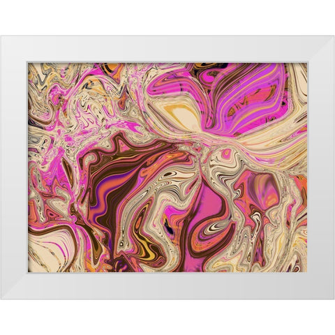 Pink and Tan Paint Pour White Modern Wood Framed Art Print by Butcher, Sarah