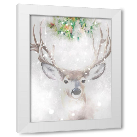 Festive Deer White Modern Wood Framed Art Print by Butcher, Sarah