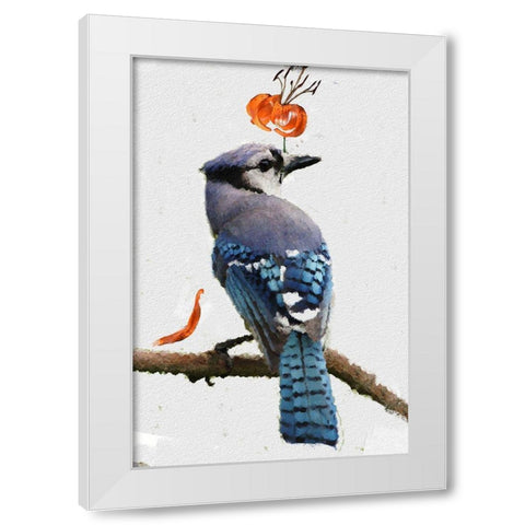 Flowering Blue Jay White Modern Wood Framed Art Print by Butcher, Sarah