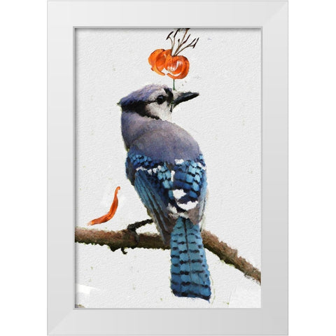 Flowering Blue Jay White Modern Wood Framed Art Print by Butcher, Sarah