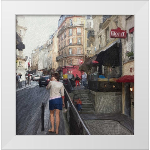 Streets of Paris White Modern Wood Framed Art Print by Butcher, Sarah