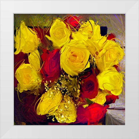Yellow And Red Roses White Modern Wood Framed Art Print by Butcher, Sarah