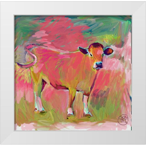Pink Calf White Modern Wood Framed Art Print by Butcher, Sarah