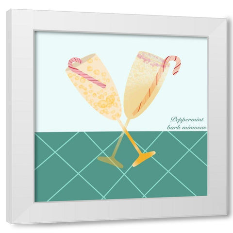 Peppermint Mimosas White Modern Wood Framed Art Print by Swati, Siotia