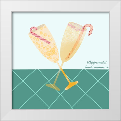 Peppermint Mimosas White Modern Wood Framed Art Print by Swati, Siotia