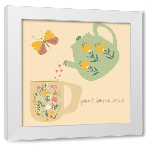 Pour Some Love White Modern Wood Framed Art Print by Swati, Siotia