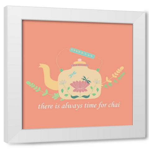 Time For Chai White Modern Wood Framed Art Print by Swati, Siotia