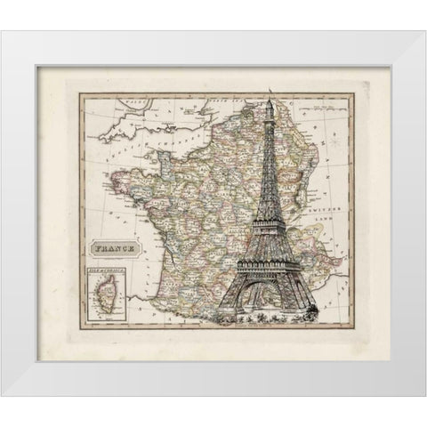 Eiffel Tower Map White Modern Wood Framed Art Print by Carlson, Tina