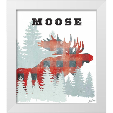 Plaid Moose White Modern Wood Framed Art Print by Carlson, Tina