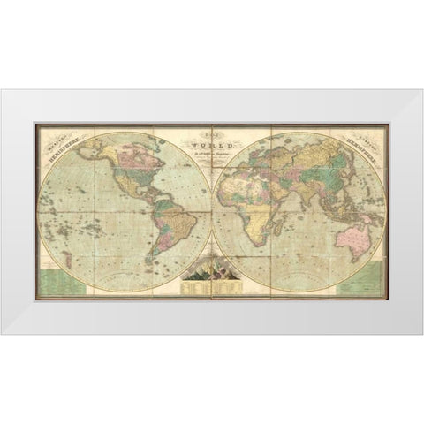 Tattered World Map White Modern Wood Framed Art Print by Carlson, Tina