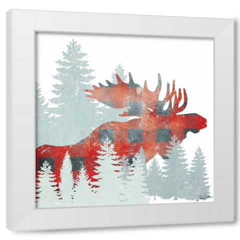 Moose Plaid Forest White Modern Wood Framed Art Print by Carlson, Tina