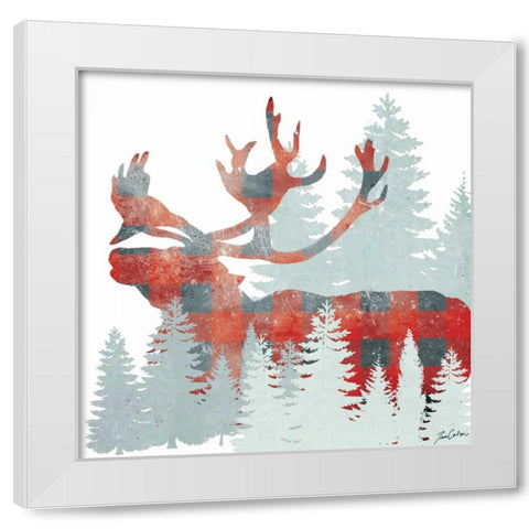 Plaid Caribou Forest White Modern Wood Framed Art Print by Carlson, Tina