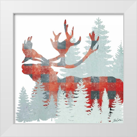 Plaid Caribou Forest White Modern Wood Framed Art Print by Carlson, Tina