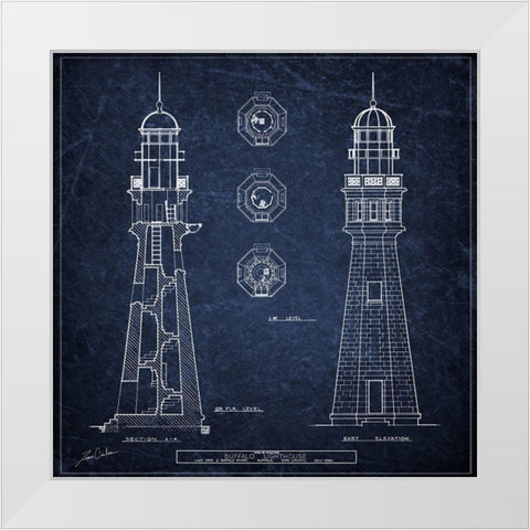 Buffalo Lighthouse Navy White Modern Wood Framed Art Print by Carlson, Tina