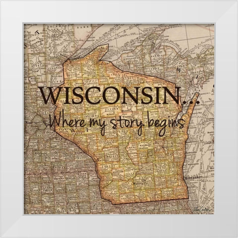 Story Wisconsin White Modern Wood Framed Art Print by Carlson, Tina