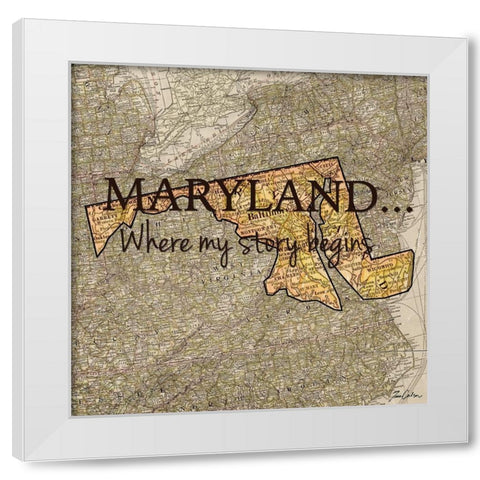 Story Maryland White Modern Wood Framed Art Print by Carlson, Tina