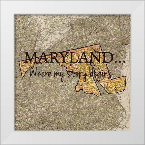 Story Maryland White Modern Wood Framed Art Print by Carlson, Tina