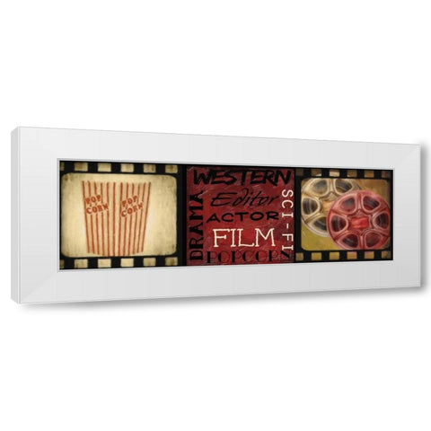 POPCORN AND FILM REEL White Modern Wood Framed Art Print by Greene, Taylor