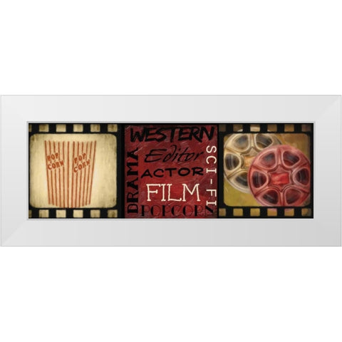 POPCORN AND FILM REEL White Modern Wood Framed Art Print by Greene, Taylor