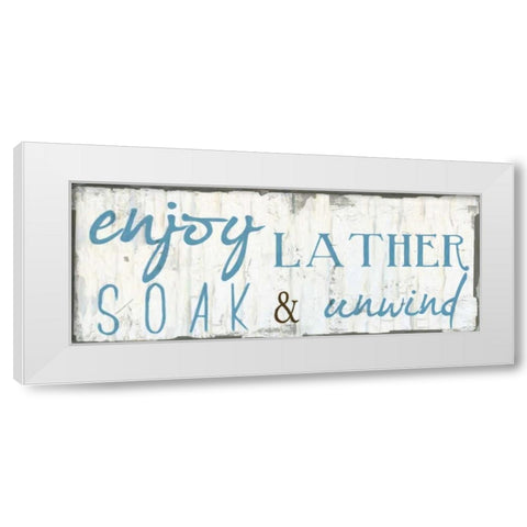ENJOY LATHER SOAK White Modern Wood Framed Art Print by Greene, Taylor