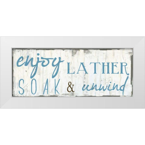 ENJOY LATHER SOAK White Modern Wood Framed Art Print by Greene, Taylor