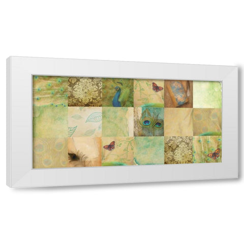 Peacock 18 Patch White Modern Wood Framed Art Print by Greene, Taylor