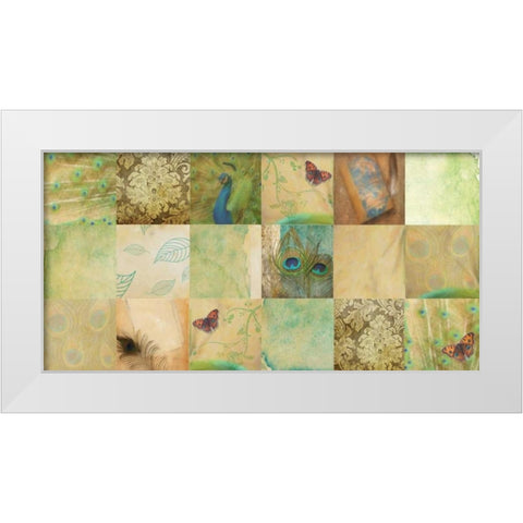Peacock 18 Patch White Modern Wood Framed Art Print by Greene, Taylor