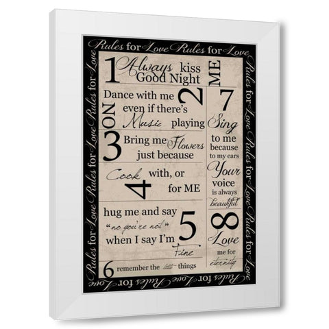 Rules For Love Blk Border White Modern Wood Framed Art Print by Greene, Taylor