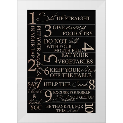 KITCHEN RULES On Black With Wood White Modern Wood Framed Art Print by Greene, Taylor