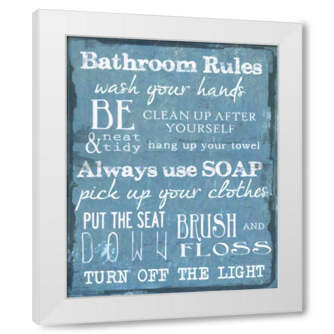 BATHROOM RULES BLUE White Modern Wood Framed Art Print by Greene, Taylor
