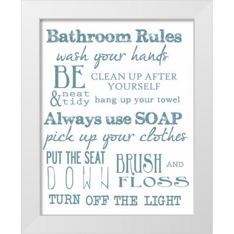 BATHROOM RULES WHITE White Modern Wood Framed Art Print by Greene, Taylor