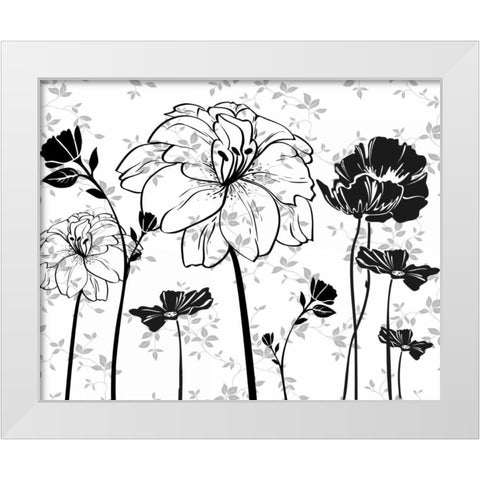 BLACK AND WHITE FLOWERS White Modern Wood Framed Art Print by Greene, Taylor
