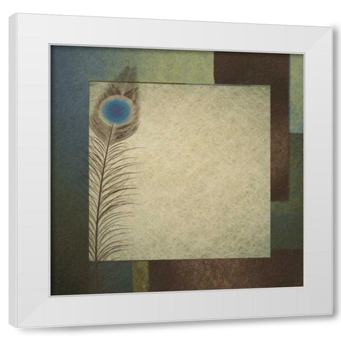 Peacock Border White Modern Wood Framed Art Print by Greene, Taylor