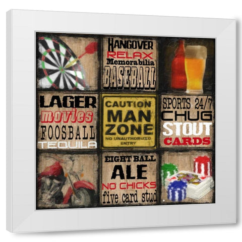 CAUTION MAN ZONE White Modern Wood Framed Art Print by Greene, Taylor