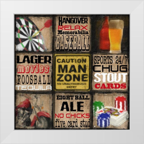 CAUTION MAN ZONE White Modern Wood Framed Art Print by Greene, Taylor