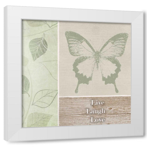 Live Laugh Love Butterfly White Modern Wood Framed Art Print by Greene, Taylor