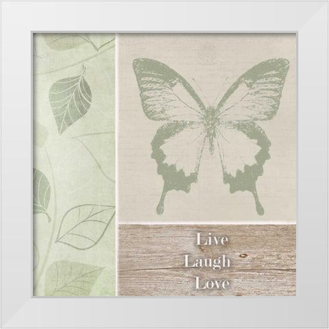 Live Laugh Love Butterfly White Modern Wood Framed Art Print by Greene, Taylor