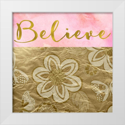 Believe Golden Flowers White Modern Wood Framed Art Print by Greene, Taylor