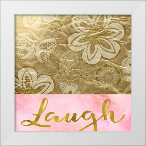 Laugh Golden Flowers White Modern Wood Framed Art Print by Greene, Taylor