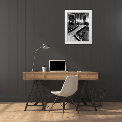 BW Grand Stairs White Modern Wood Framed Art Print by Telik, Tracey