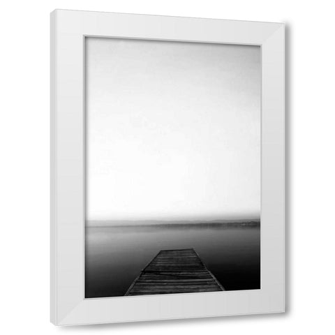 Strolling On The Pier White Modern Wood Framed Art Print by Telik, Tracey