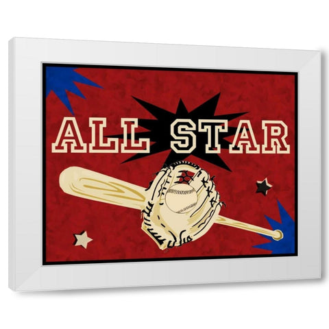 Bat And Glove White Modern Wood Framed Art Print by Pazan, Tony