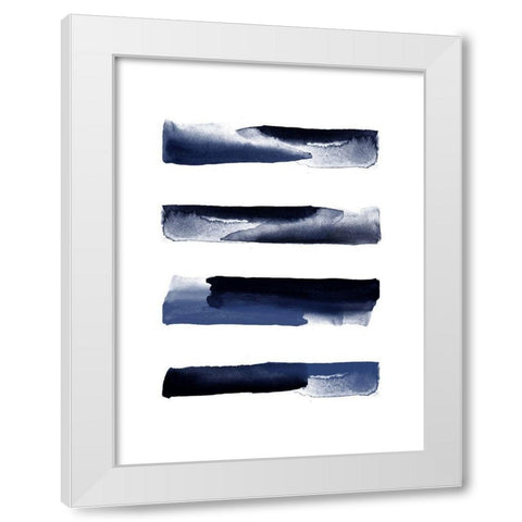 Navy Blue Watercolor Strokes White Modern Wood Framed Art Print by Urban Epiphany