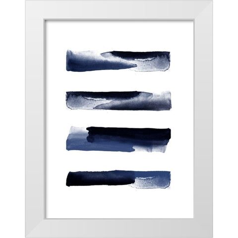 Navy Blue Watercolor Strokes White Modern Wood Framed Art Print by Urban Epiphany