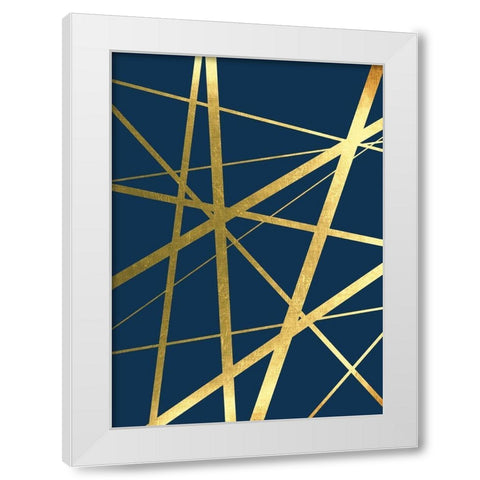 Metallic Lines Navy 1 White Modern Wood Framed Art Print by Urban Epiphany