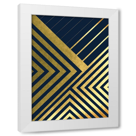 Metallic Lines Navy 2 White Modern Wood Framed Art Print by Urban Epiphany