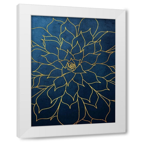 Navy Gold Succulent 1 White Modern Wood Framed Art Print by Urban Epiphany
